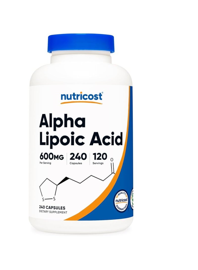 حمض ألفا ليبويك من نيوتريكوست 600 ملجم لكل وجبة، 240 كبسولة - خالية من الجلوتين، كبسولات نباتية، خالية من الصويا وغير معدلة وراثيًا - Image 1