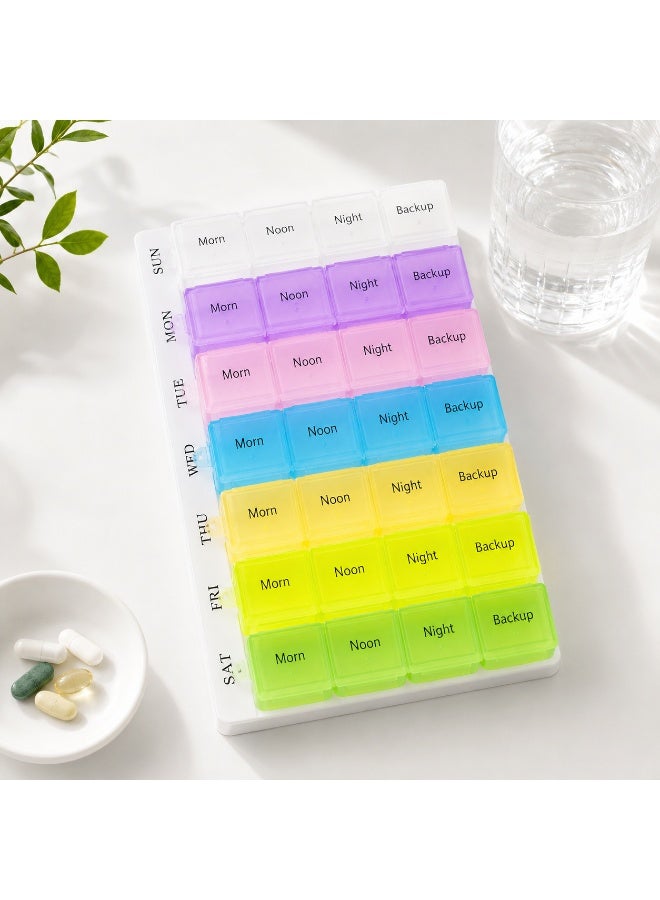 MR 7-Day Weekly Pill Organizer - 4 Times a Day Pill Box with 4 Compartments (Morn, Noon, Night, Backup) for Medications and Vitamins - Multicolor - Image 4