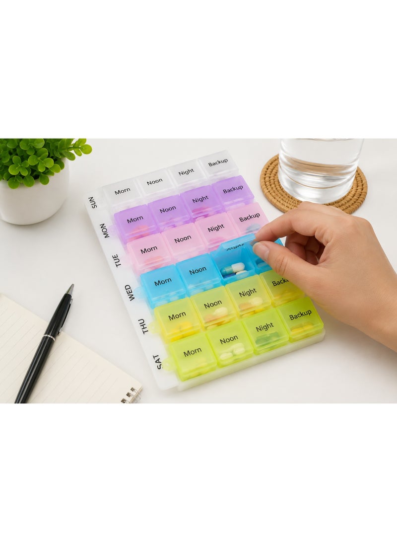 MR 7-Day Weekly Pill Organizer - 4 Times a Day Pill Box with 4 Compartments (Morn, Noon, Night, Backup) for Medications and Vitamins - Multicolor - Image 3