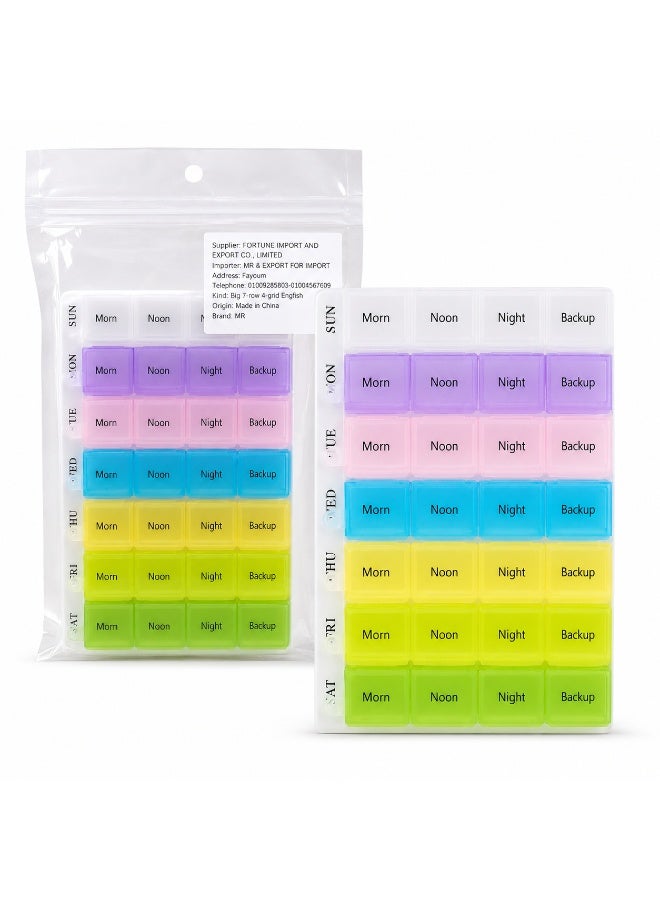 MR 7-Day Weekly Pill Organizer - 4 Times a Day Pill Box with 4 Compartments (Morn, Noon, Night, Backup) for Medications and Vitamins - Multicolor - Image 5