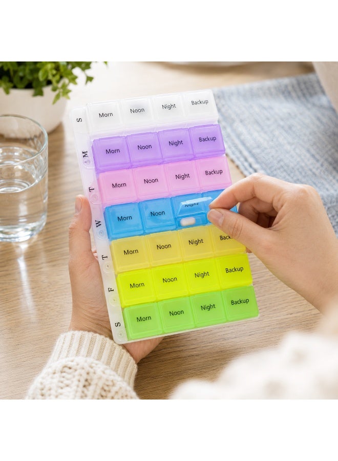 MR 7-Day Weekly Pill Organizer - 4 Times a Day Pill Box with 4 Compartments (Morn, Noon, Night, Backup) for Medications and Vitamins - Multicolor - Image 2