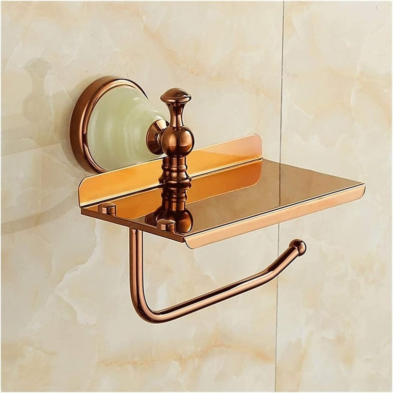 Free Standing Toilet Paper Holder Toilet Paper Holders Wall Mount Toilet Paper Holder Copper Jade Paper Towel Holder with Storage Shelf Toilet Roll Holder for Bathroom Toilet Paper Holders (Color : D - Image 1