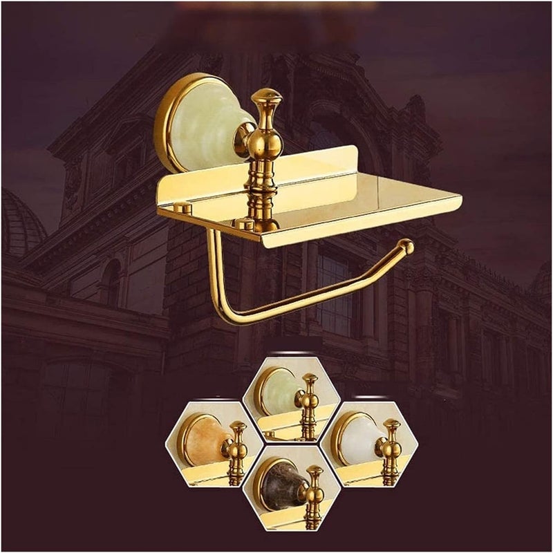Free Standing Toilet Paper Holder Toilet Paper Holders Wall Mount Toilet Paper Holder Copper Jade Paper Towel Holder with Storage Shelf Toilet Roll Holder for Bathroom Toilet Paper Holders (Color : D - Image 3