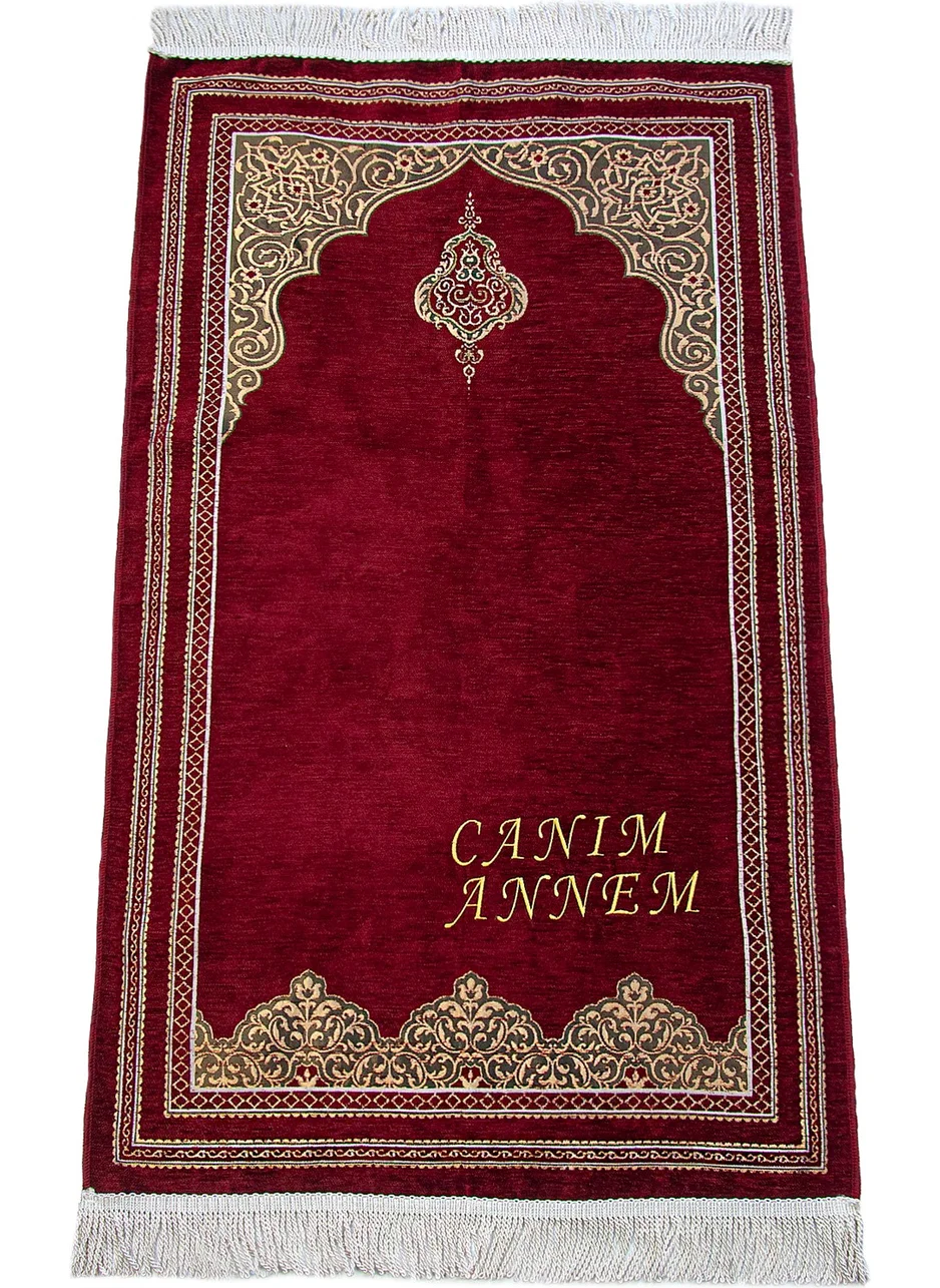 İhvan Online Personalized Mother's Day Gift Name Embroidered Chenille Prayer Rug Claret Red