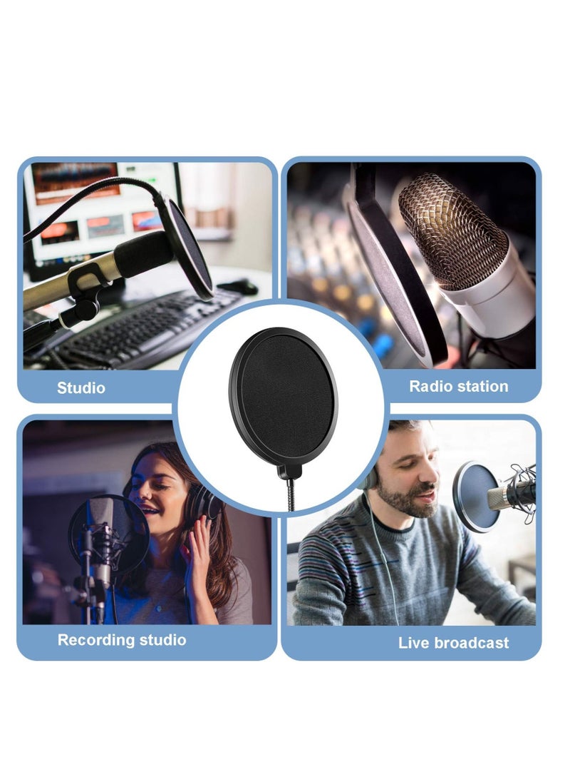 null - Microphone Pop Filter for Blue Yeti and Other Mic, 6 Inch Dual Layered Pop Wind Screen with Enhanced Flexible 360° Gooseneck Clip Stabilizing Arm for Vocal Recording and Live Broadcasting - Image 1