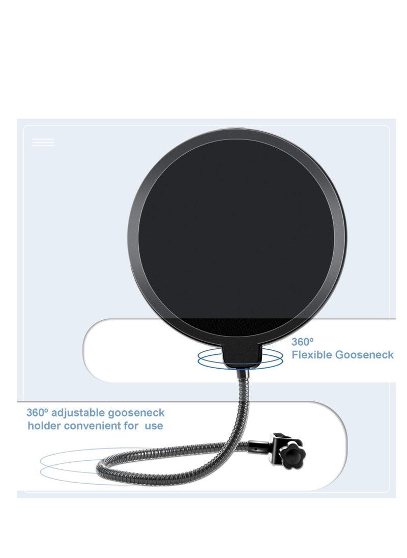 null - Microphone Pop Filter for Blue Yeti and Other Mic, 6 Inch Dual Layered Pop Wind Screen with Enhanced Flexible 360° Gooseneck Clip Stabilizing Arm for Vocal Recording and Live Broadcasting - Image 1
