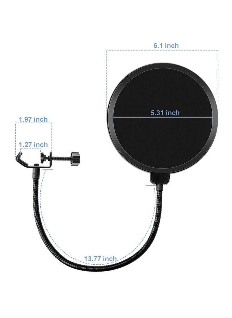 null - Microphone Pop Filter for Blue Yeti and Other Mic, 6 Inch Dual Layered Pop Wind Screen with Enhanced Flexible 360° Gooseneck Clip Stabilizing Arm for Vocal Recording and Live Broadcasting - Image 1