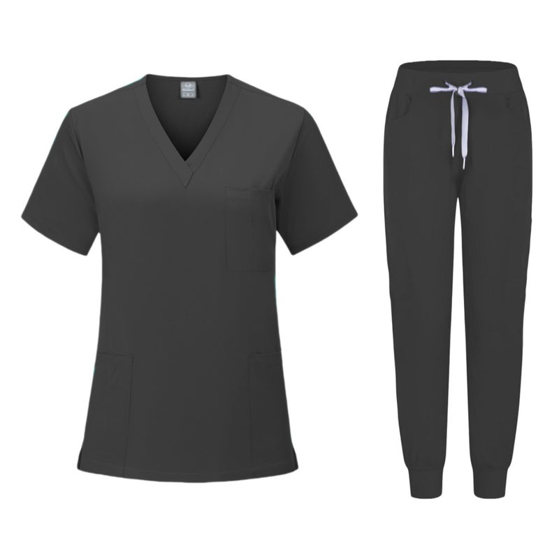 Quick-Dry Stretch Scrub Set Womens Short Sleeve Workwear 82005 gray  - Image 2