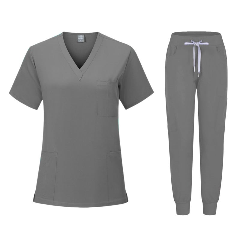 Quick-Dry Stretch Scrub Set Womens Short Sleeve Workwear 82005 gray  - Image 1