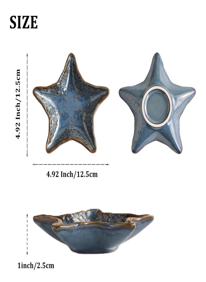 Tuioyoc Jewelry Dish Decorative Ring Tray, Ceramic Starfish Shape Trinket Tray Key Bowl, Cute Aesthetic Jewelry Plate Organizing Necklace Earrings, Home Decoration for Mom Friends Daughter Mother (Blue) - Image 5