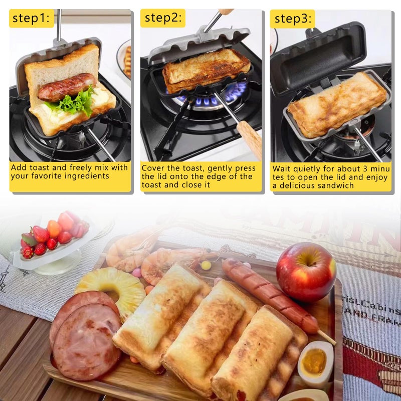 NMIGNH Hot Sandwich Maker, Double-Sided Sandwich Baking Pan,Double Sided Frying Pan for Breakfast,Hot Dog Toaster,Campfire Sandwich Maker(1Pcs) - Image 2