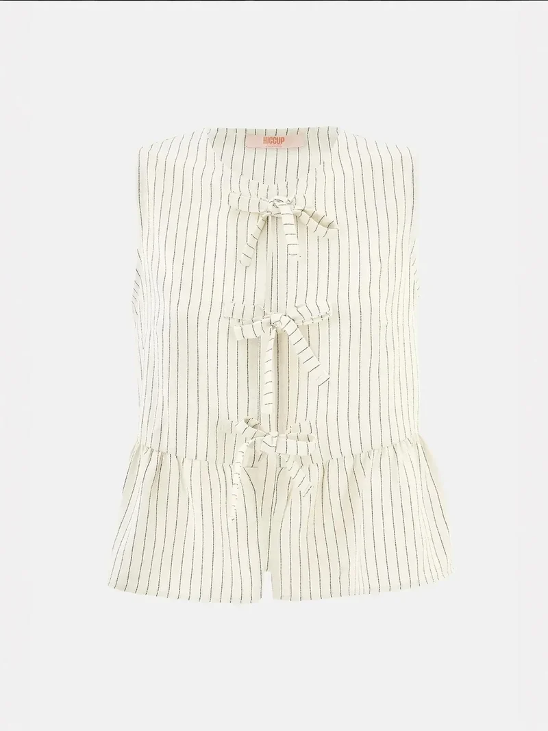 HICCUP Striped Crew Neck Sleeveless Blouse