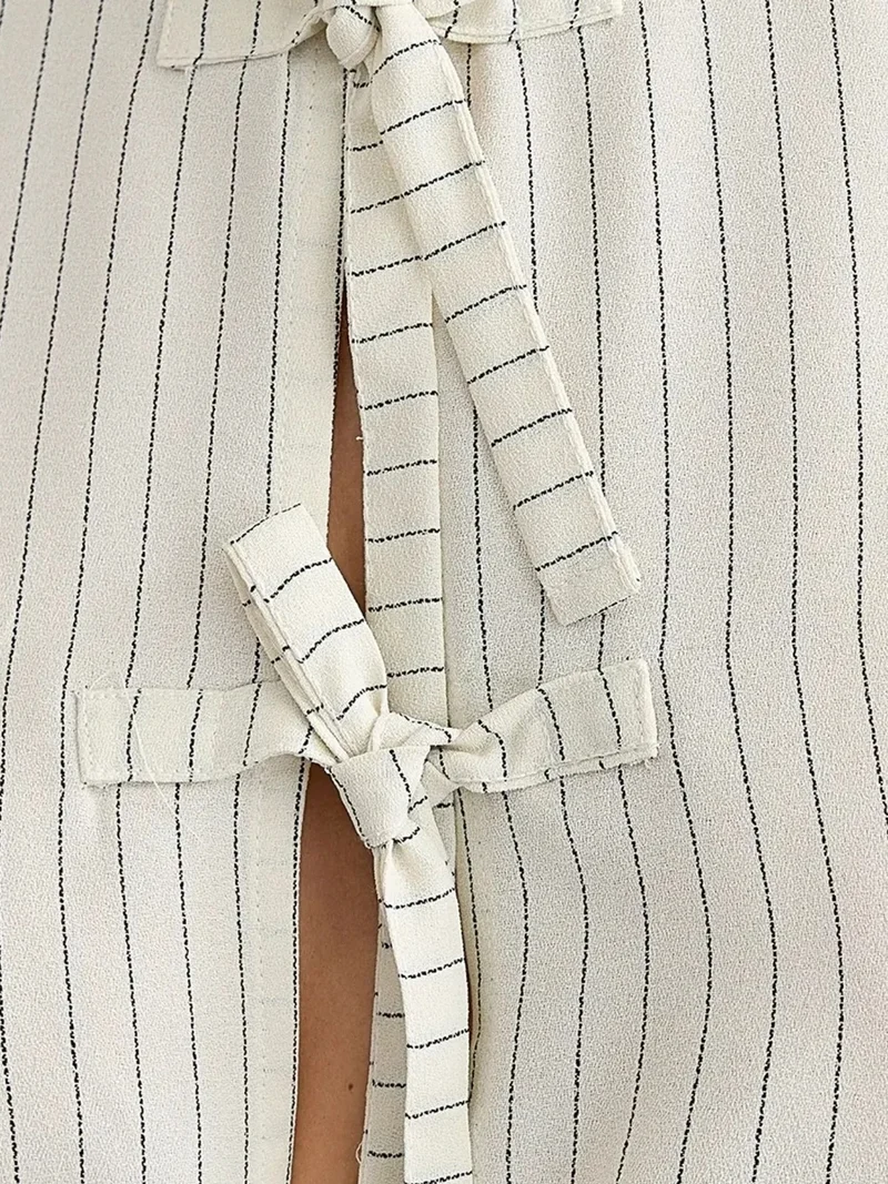 Hiccup White Striped Crew Neck Sleeveless Blouse for Women | Best Price UAE