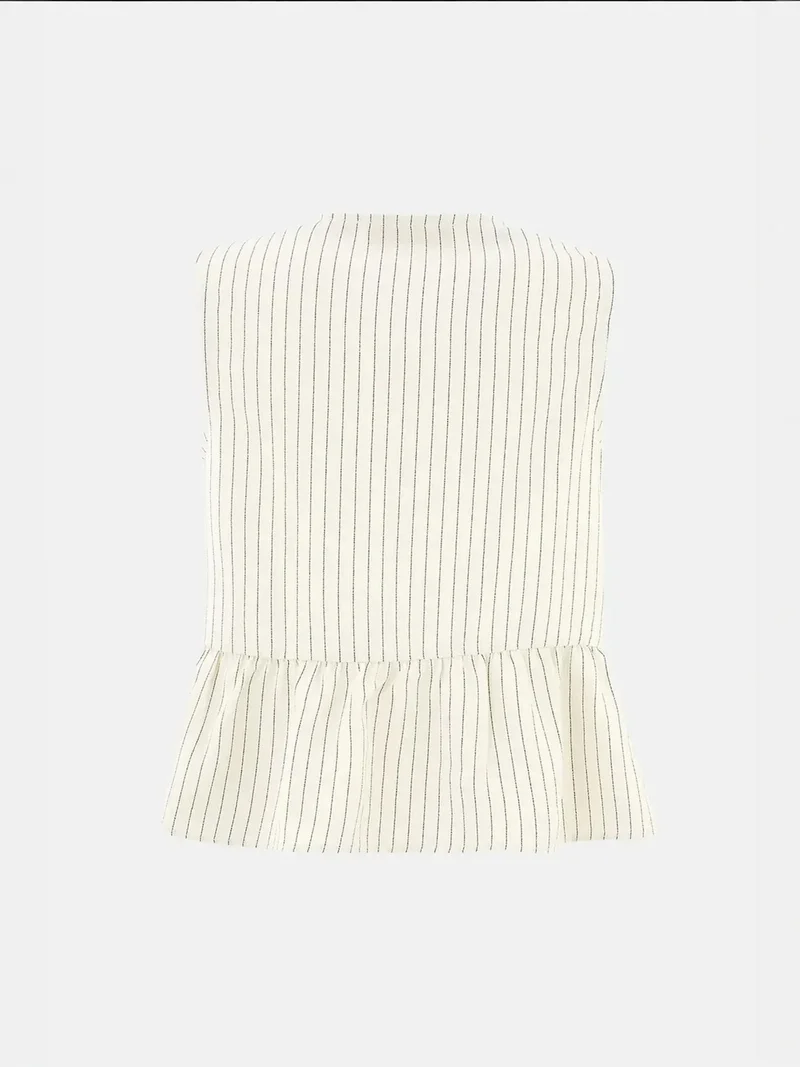 Hiccup White Striped Crew Neck Sleeveless Blouse for Women | Best Price UAE