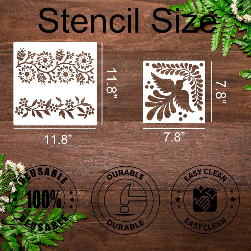 zosylley Talavera Stencil Reusable Tile Stencil Floral Folk Mexican Stencils for Painting on Wall Floor Furniture Wood Home Decor - Image 2