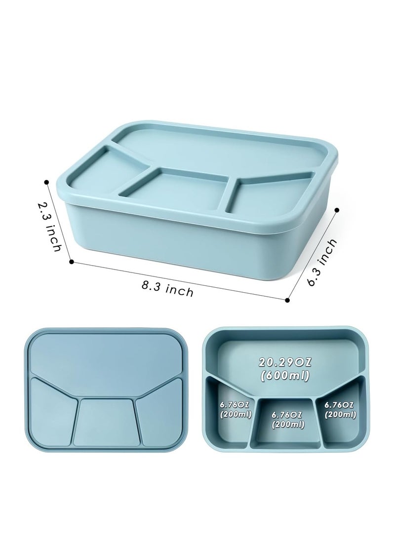 KASTWAVE - Silicone Bento Box, Bento Lunch Box with 4 Compartments, Leak-Proof Salad Bento Boxes, Sauce Container, Utensils, Food Picks and Muffin Cups, Microwave, Dishwasher and Freezer Safe, Blue - Image 1