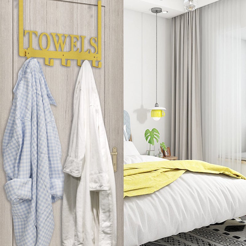 Kuhome Over The Door Hooks, Towel Holder for Bathroom, Door Mount Towel Rack Towel Hooks for Bedroom Kitchen Pool Beach Towels Bathrobe Wall Mount Hang On The Door Cabinet Cupboard Metal Sandblasted (Gold) - Image 3