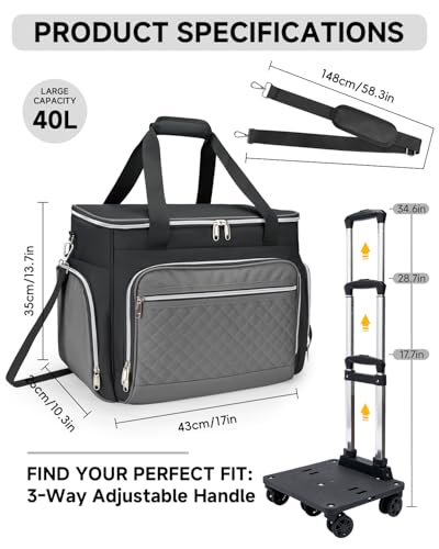 Amythe Rolling Teacher Tote Bag with Wheels, Rolling Briefcase for Women, 15.6 Inch Laptop Bag, 5-Wheel Rolling System with Detachable Trolley for Work, Teaching and Travel, Black Grey - Image 2