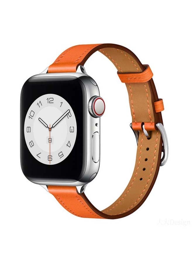 Slim Genuine Leather Replacement Band for Apple Watch Series 6/SE/5/4/3/2/1 40/38mm Orange - Image 2