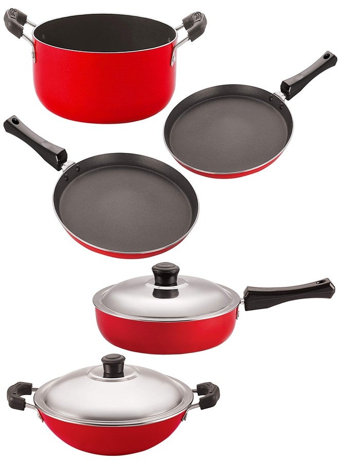Nirlon Non-Stick 5 Piece Non-Induction Dishwasher Safe Cookware Essential Item Set with Bakelite Handle - Image 1