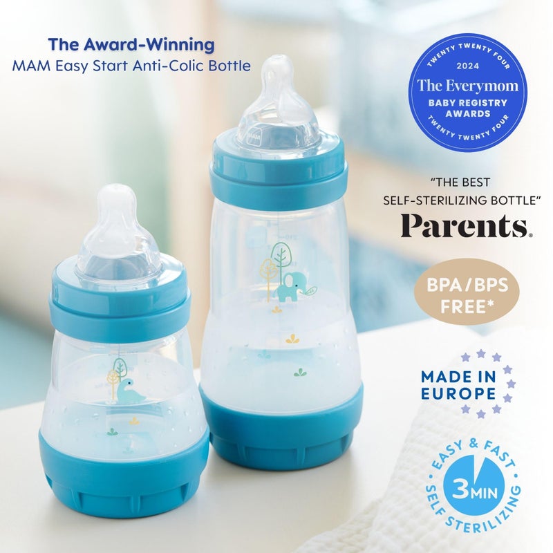 MAM 11oz Easy Start Anti-Colic Baby Bottles, Fast Flow, Breastfeeding-Like Silicone Nipple, Reduces Colic, Gas, & Reflux, Easy-to-Clean, BPA-Free, 4 Plus Months - Image 2