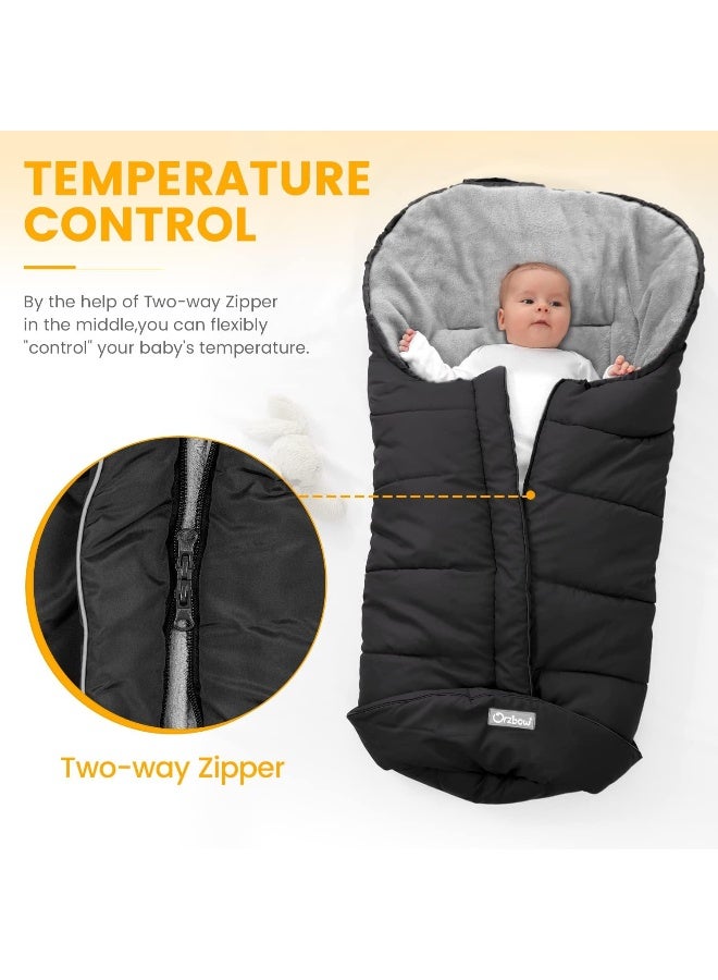 Orzbow Warm Bunting Bag Universal, Stroller Sleeping Bag Cold Weather, Waterproof Toddler Footmuff (Black, Large) - Image 3