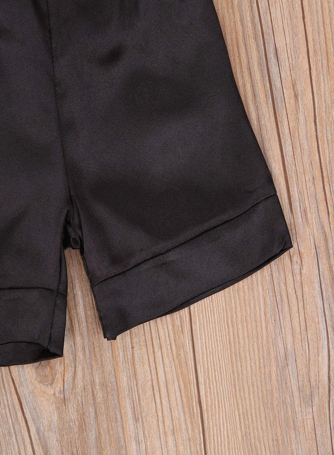 SAYOO Toddler Baby Kids Satin Summer Pajamas Set Short Sleeve Button-Down Pajamas Top Pants 2Pcs Loungwear Sleepwear Pjs (Black, 2-3 Years) - Image 5