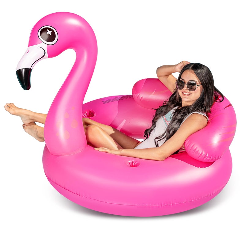 JOYIN Inflatable Flamingo Tube  Pool Float  Fun Beach Floaties  Swim Party Toys  Summer Pool Raft Lounge for Adults & Kids  with 2 Cup Holders and Head Rest - Image 1