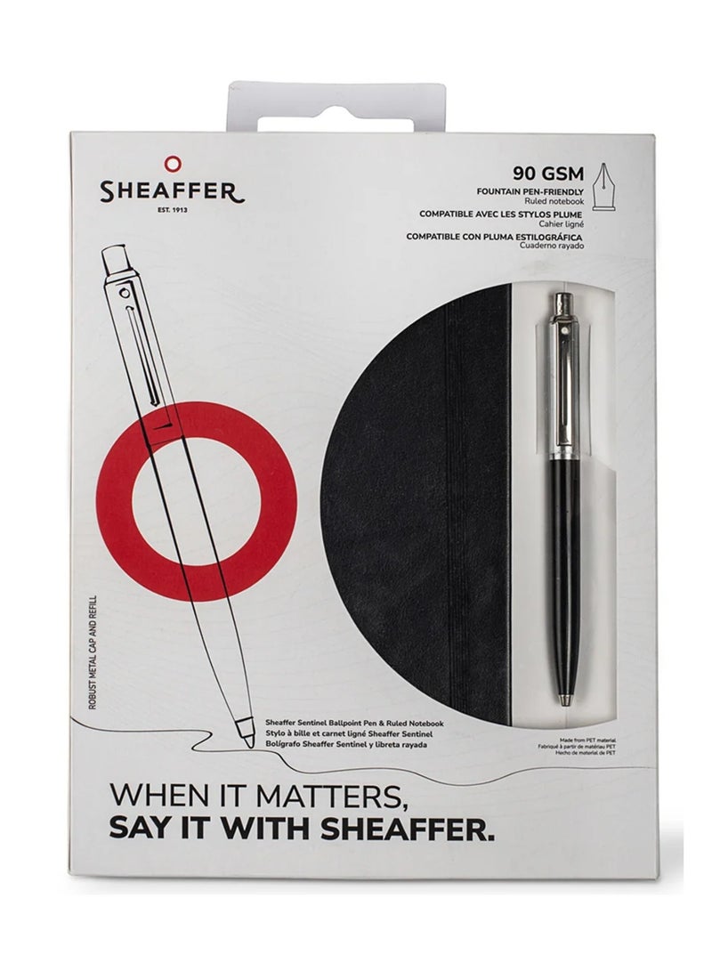 SHEAFFER Sentinal Ballpoint Pen Black Barrel With A5 Size Notebook Gift Set - Image 1