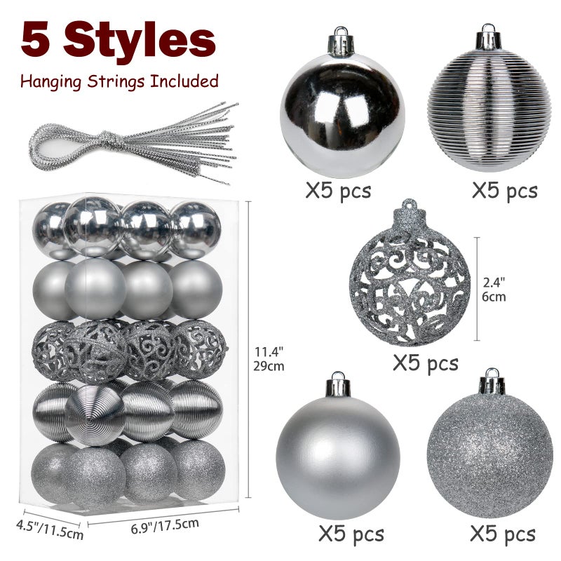 Briful 30PCS 2.36"" Christmas Ball Ornaments Shatterproof Silver Christmas Tree Decorations Xmas Tree Balls Halloween Ornaments D?cor - Image 2