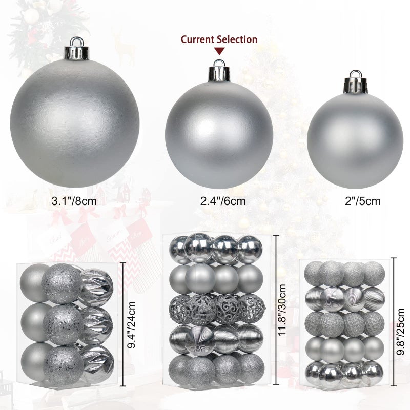 Briful 30PCS 2.36"" Christmas Ball Ornaments Shatterproof Silver Christmas Tree Decorations Xmas Tree Balls Halloween Ornaments D?cor - Image 3