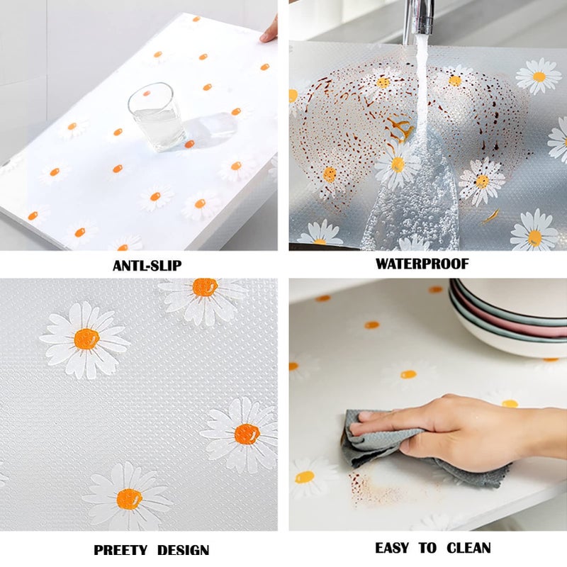 Jacriah Daisy Shelf Liner for Kitchen Cabinets â€“ Non-Adhesive, Non-Slip Drawer & Refrigerator Liner â€“ Waterproof, Washable Cabinet Mat Floral Pattern, Easy to Cut & Install â€“ Fits Pantry, Bathroom, Office - Image 3