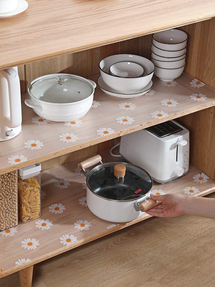 Jacriah Daisy Shelf Liner for Kitchen Cabinets â€“ Non-Adhesive, Non-Slip Drawer & Refrigerator Liner â€“ Waterproof, Washable Cabinet Mat Floral Pattern, Easy to Cut & Install â€“ Fits Pantry, Bathroom, Office - Image 1