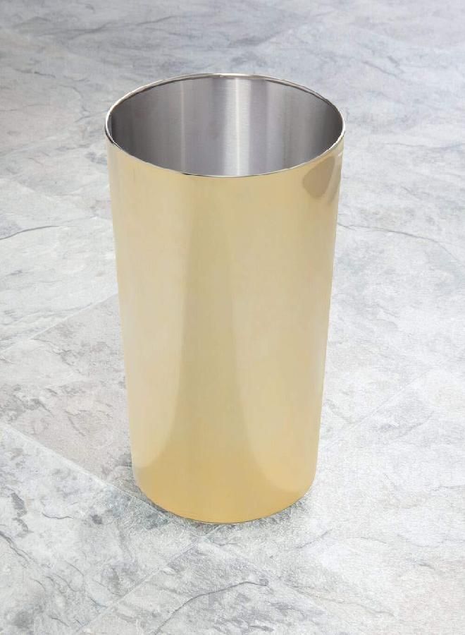 mDesign Round Metal Small 1.7 Gallon Recycle Trash Can Wastebasket, Garbage Container Bin for Bathrooms, Kitchen, Bedroom, Home Office - Durable Stainless Steel - Mirri Collection - Soft Brass - Image 1