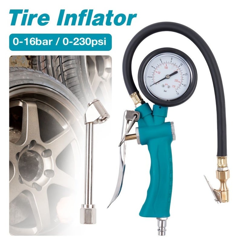 A 2 Sets Portable Tire Inflator 0-230 PSI with Pressure Gauge Deflating And Measuring Ideal for Cars Motorcycles Bicycles Trucks - Image 1