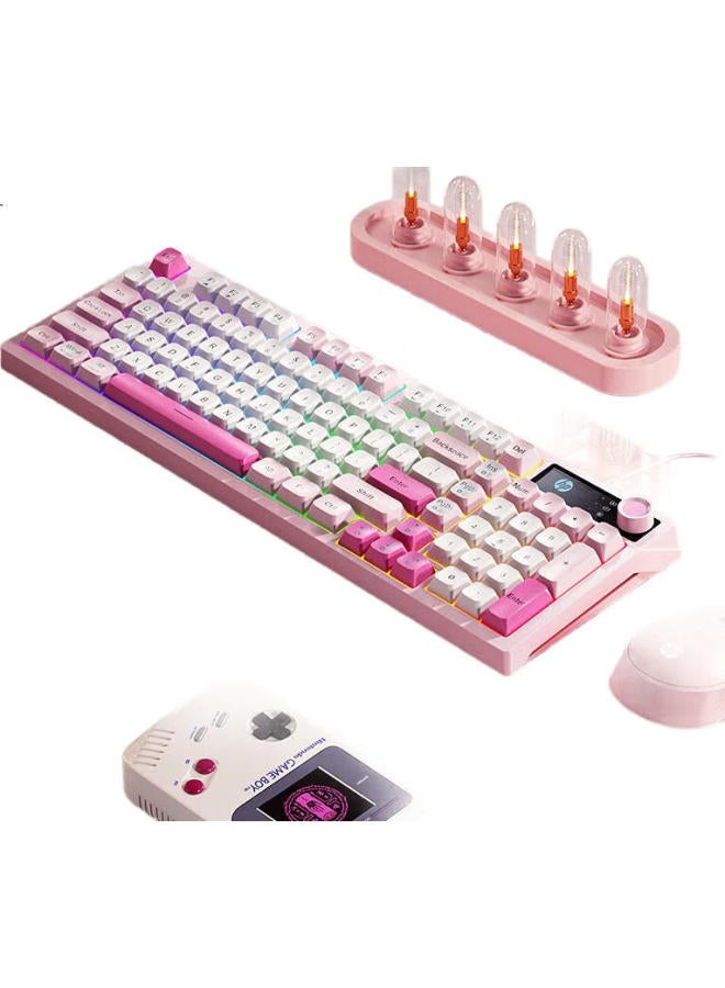 Hp K500F Mechanical Feel Keyboard Wireless Bluetooth Three Modes Silent Multi-Function Knob Office Gaming Desktop Laptop Universal Keyboard Pink White 98 Keys - Image 3