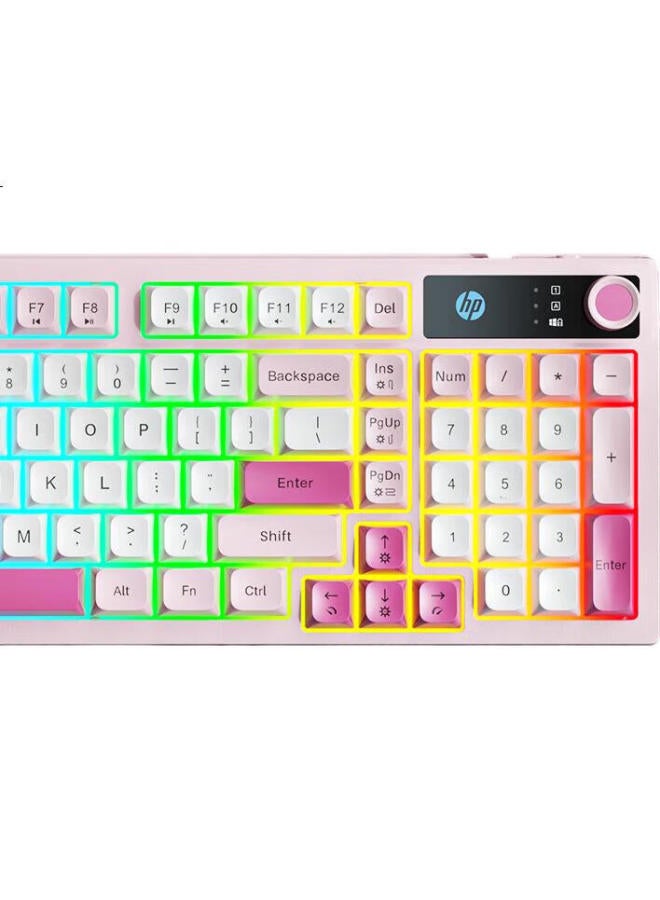 Hp K500F Mechanical Feel Keyboard Wireless Bluetooth Three Modes Silent Multi-Function Knob Office Gaming Desktop Laptop Universal Keyboard Pink White 98 Keys - Image 1