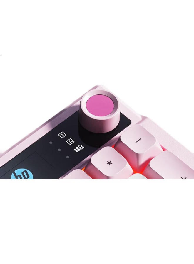 Hp K500F Mechanical Feel Keyboard Wireless Bluetooth Three Modes Silent Multi-Function Knob Office Gaming Desktop Laptop Universal Keyboard Pink White 98 Keys - Image 2