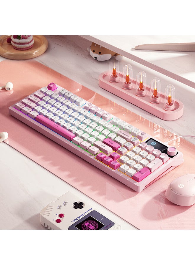 Hp K500f Mechanical Feel Keyboard Wireless Bluetooth Three Modes Silent Multi-function K Office Gaming Desktop Laptop Universal Keyboard Pink White 98 Keys - Image 1