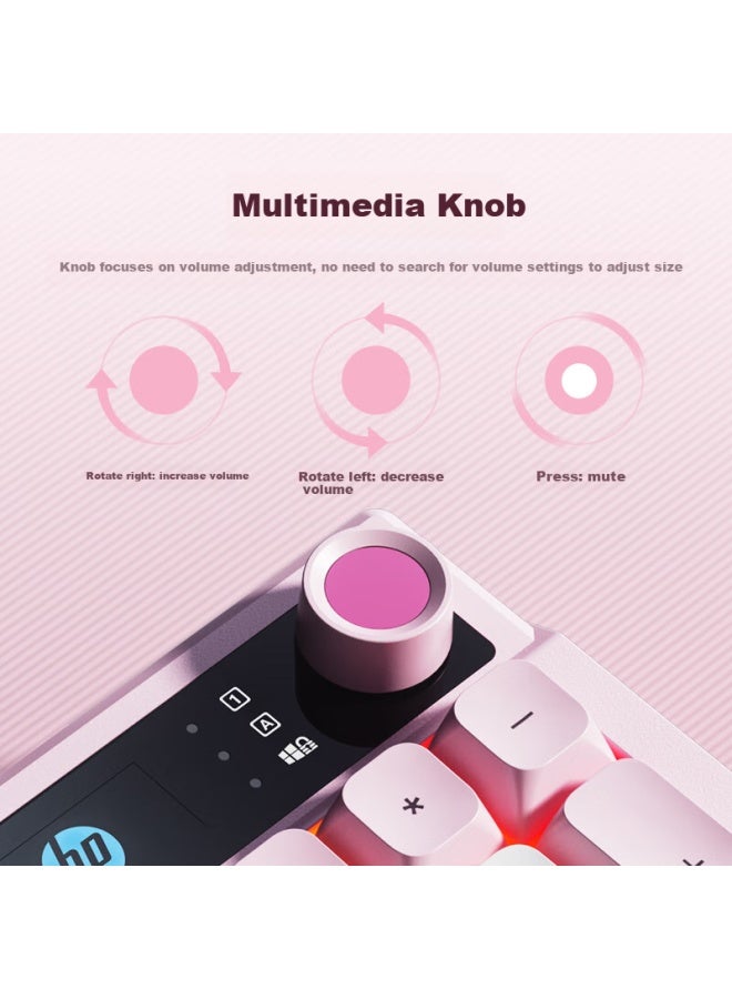 Hp K500f Mechanical Feel Keyboard Wireless Bluetooth Three Modes Silent Multi-function K Office Gaming Desktop Laptop Universal Keyboard Pink White 98 Keys - Image 2