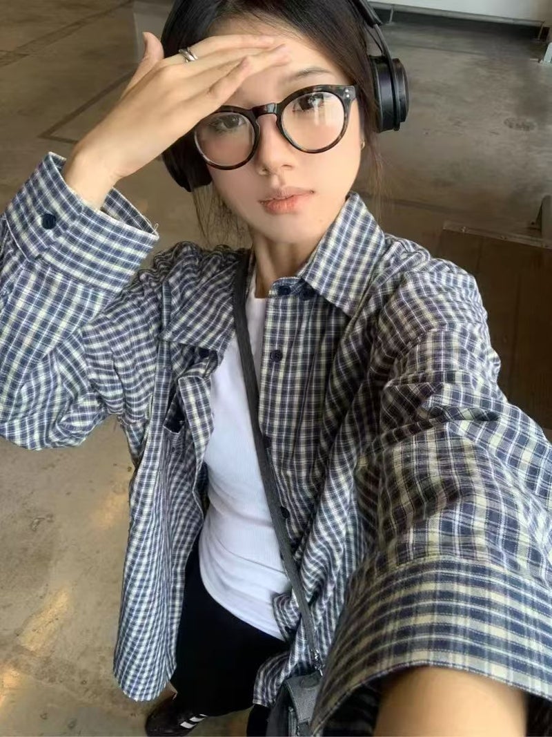 Real Price Plaid Shirt Outfit Womens Autumn New Niche Korean Style All-match Loose Lazy Style Shirt Jacket Picture color