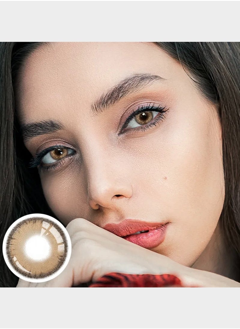 Unibling - Rime Brown Yearly Colored Contact Lenses, Unisex Cosmetic Contact Lenses, Enlargement Collection, Light Brown, With Case - Image 1