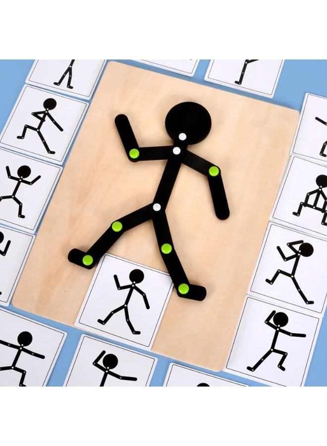 ف.ا.م.س لعبة بازل خشبية بنظام المنتسوري لمطابقة الأوضاع للأطفال – لوحة تعليمية مع 32 بطاقة | لعبة تعليمية لتنمية المهارات والمنطق والإبداع - Image 1