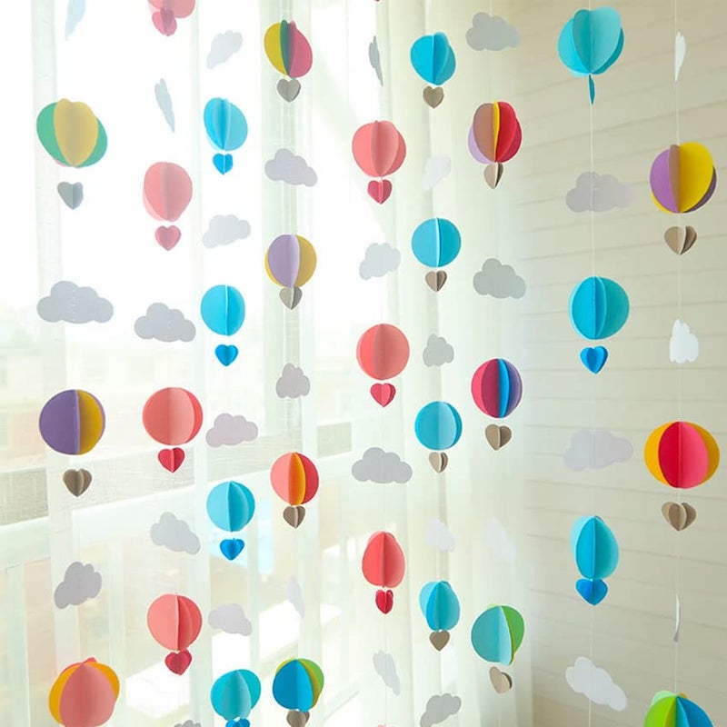 Happy Space 98 ft Pack of 2 3D Multicolor Hot Air Balloon Paper Hanging Paper Streamer Banner for Room Decor Baby Shower Baby Welcome BoyGirl Birthday Party Decoration