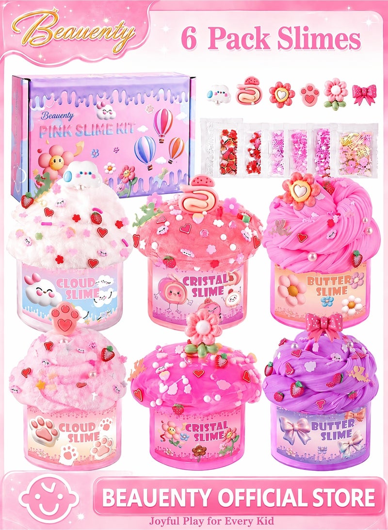 Beauenty 6 Pack Slimes, Pink Slime Kids, Cloud Slime kit for Girls Ages 3-12, Toys for Girls and Boys, for Kids Slime Set Party kit Goodie Bag Stuffers, 3 4 5 6 7 8 9 10 Year Old Girl Birthday Gift Cute Stuff - Image 1