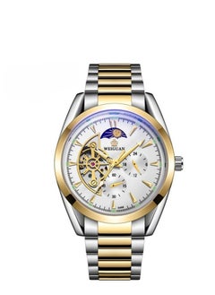 Gold-tone mechanical white dial