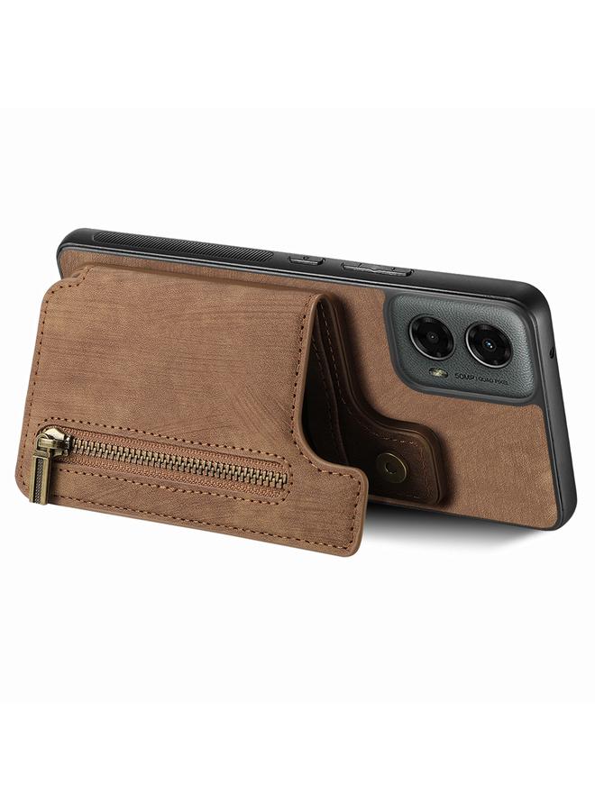S-TOP Case For Motorola Moto G 2024 Retro Leather Zipper Wallet Back Phone Case - Image 3