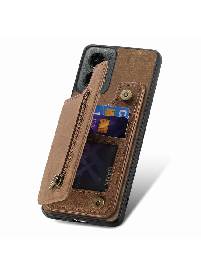 S-TOP Case For Motorola Moto G 2024 Retro Leather Zipper Wallet Back Phone Case - Image 4
