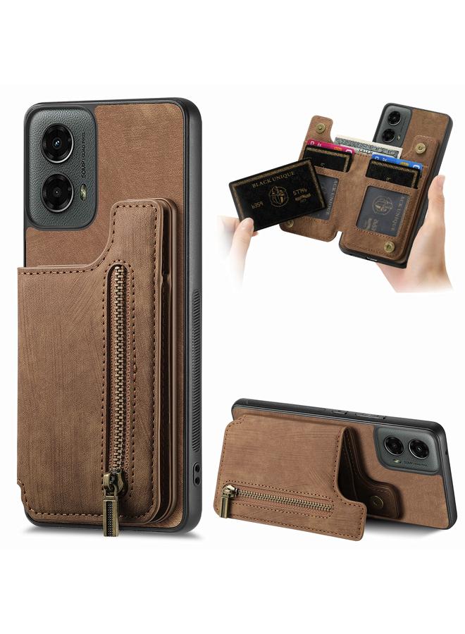 S-TOP Case For Motorola Moto G 2024 Retro Leather Zipper Wallet Back Phone Case - Image 1