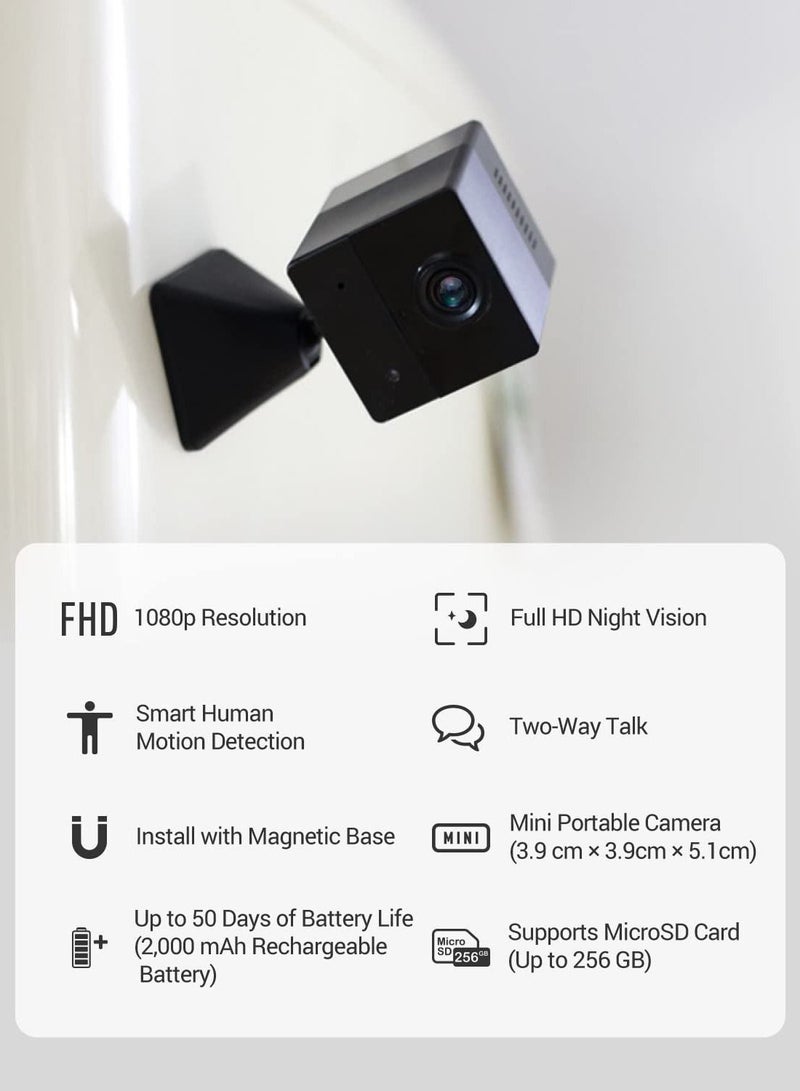 Mini Wireless Indoor Security Camera 1080P Baby Monitor Night Vision Battery Powered Human Motion Detection Two Way Audio Magnetic Base Easy Installation Cloud SD card Storage BC17